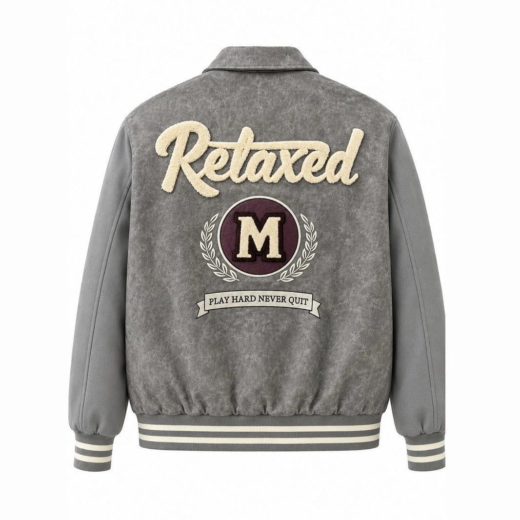 Herren Varsity-Bomberjacke im Vintage-Lederlook mit Chenille-Emblem Nord Taschen