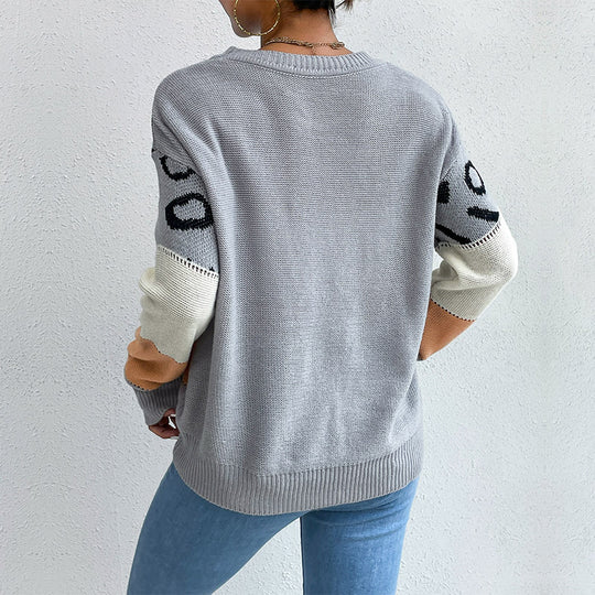 Damen Oversize-Feinstrickpullover mit Leoparden-Jacquard, Blockstreifen & offener Naht Nord Taschen