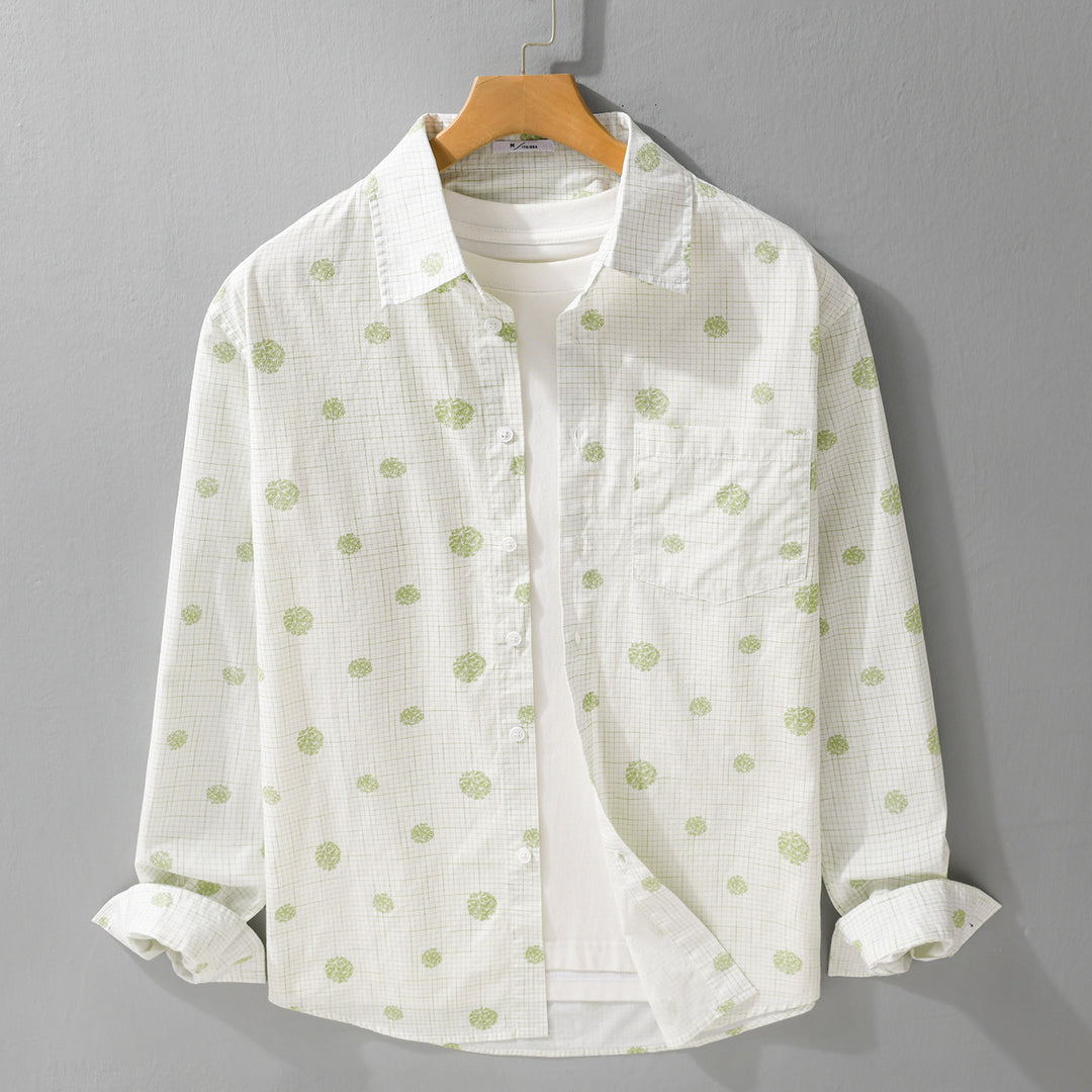 Herren leichtes Langarm-Overshirt im Hemdjacken-Stil mit feinem Karodessin und floralem Allover Nord Taschen