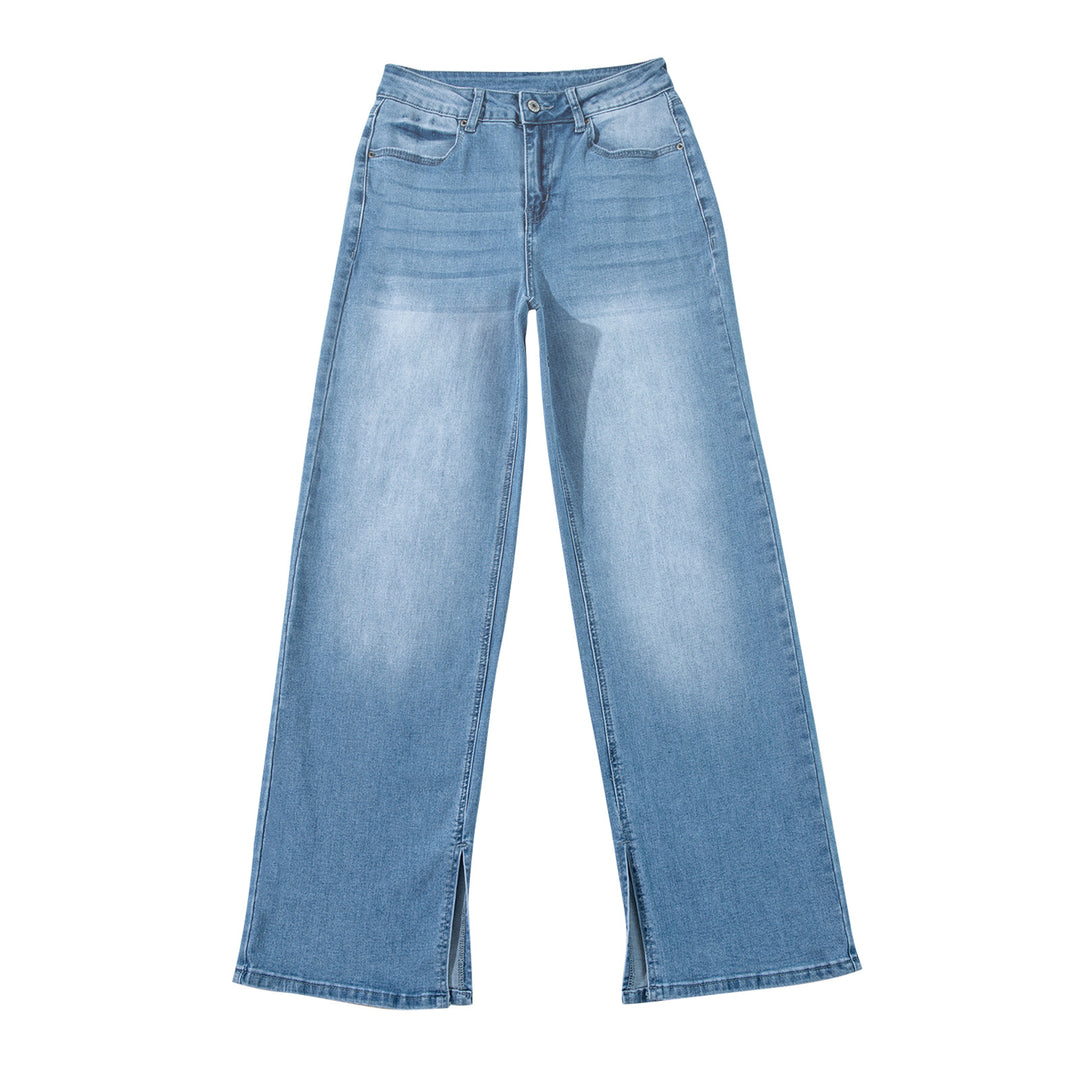 Damen hochtaillierte Schlaghose aus Denim mit Frontschlitz und weitem Bein Nord Taschen