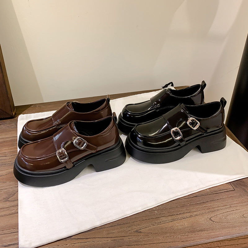 Damen Chunky Patent-Monkstrap-Loafer mit doppelter Schnallenapplikation und Plateau-Sohle Nord Taschen