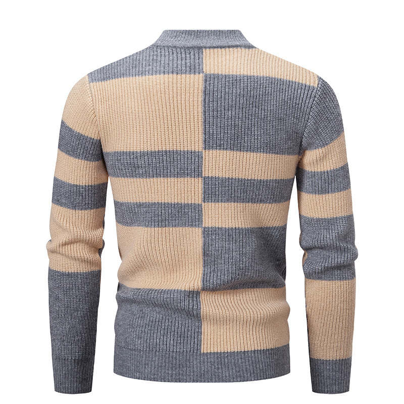 Herren Strukturierter Mockneck-Strickpullover mit asymmetrischem Blockmuster Nord Taschen