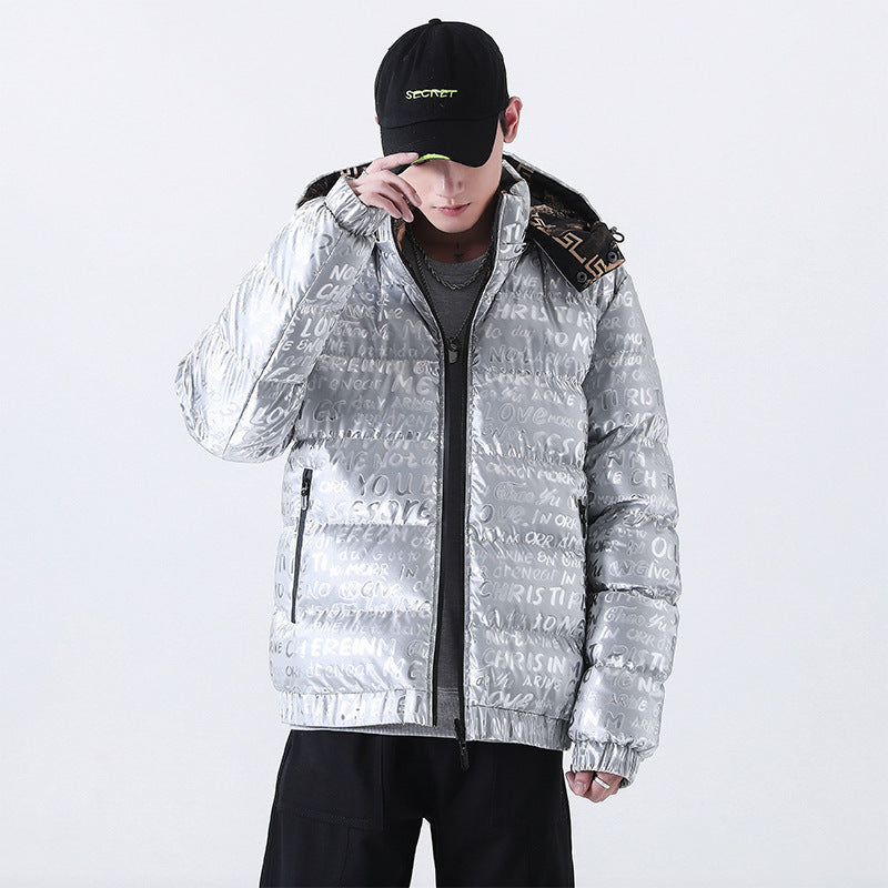 Herren Reflektierende gesteppte Daunenoptik-Überjacke mit Kapuze und Allover-Print Nord Taschen