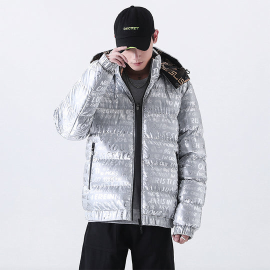 Herren Reflektierende gesteppte Daunenoptik-Überjacke mit Kapuze und Allover-Print Nord Taschen