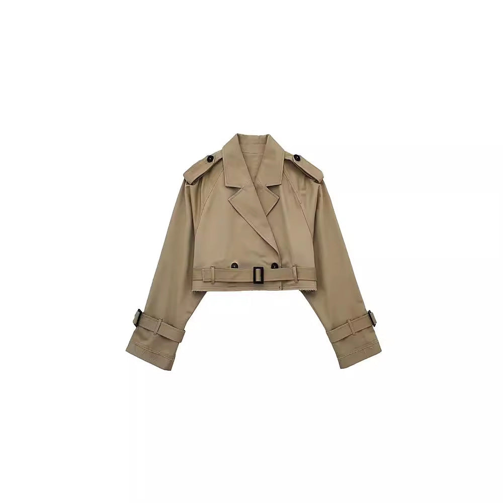 Damen Kurztrench mit Taillengürtel und Epauletten Nord Taschen