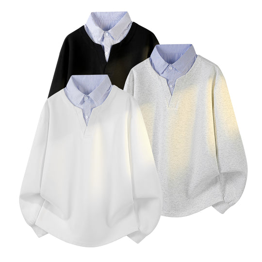 Damen Oversize-Sweatshirt mit eingearbeitetem Hemdkragen, V‑Ausschnitt und abgerundetem Saum Nord Taschen