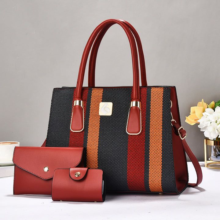 Damen elegante Schultertasche im gestreiften Design mit praktischer Mini-Clutch Nord Taschen