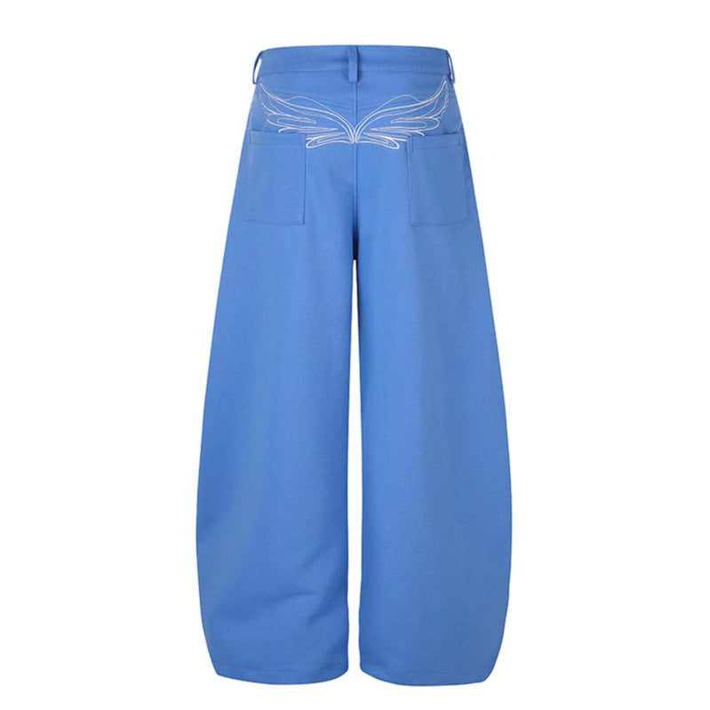 Damen Weite High‑Waist Palazzo-Jogginghose mit aufgesetzten Taschen, Zierstickerei und verstellbarem Gürtel Nord Taschen