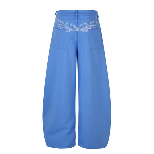 Damen Weite High‑Waist Palazzo-Jogginghose mit aufgesetzten Taschen, Zierstickerei und verstellbarem Gürtel Nord Taschen