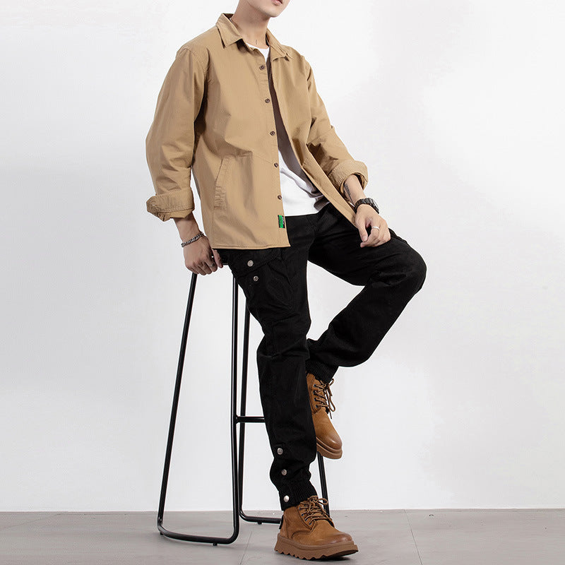 Herren leichtes Utility-Overshirt mit Knopfleiste und Hemdkragen Nord Taschen