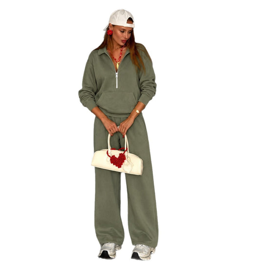Damen lässiges Zip-Sweatset mit Polokragen und weitem Jogger-Schnitt Nord Taschen