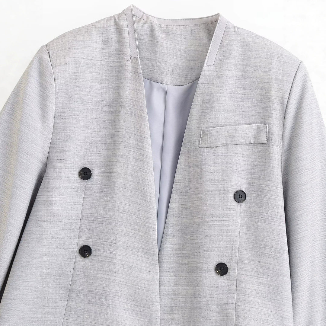Damen kragenloser Cropped-Blazer mit kastiger Silhouette und Doppelknopfreihe Nord Taschen