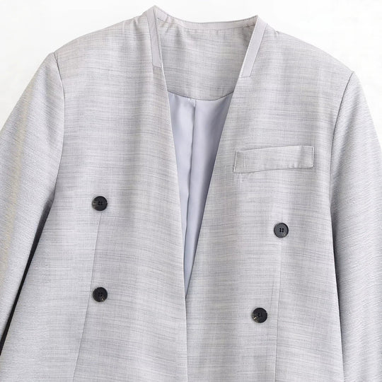 Damen kragenloser Cropped-Blazer mit kastiger Silhouette und Doppelknopfreihe Nord Taschen