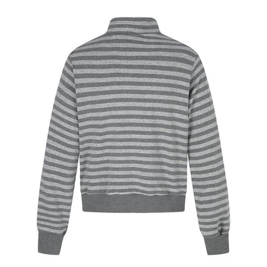Damen Gestreifte Zip-Sweatjacke mit Stehkragen, Reißverschlusstaschen und Vintage-Flaggenprint Nord Taschen