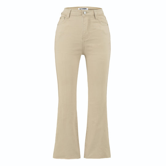 Damen Highwaist-Schlaghose aus Stretch-Denim mit fünf Taschen und rohem Saum Nord Taschen