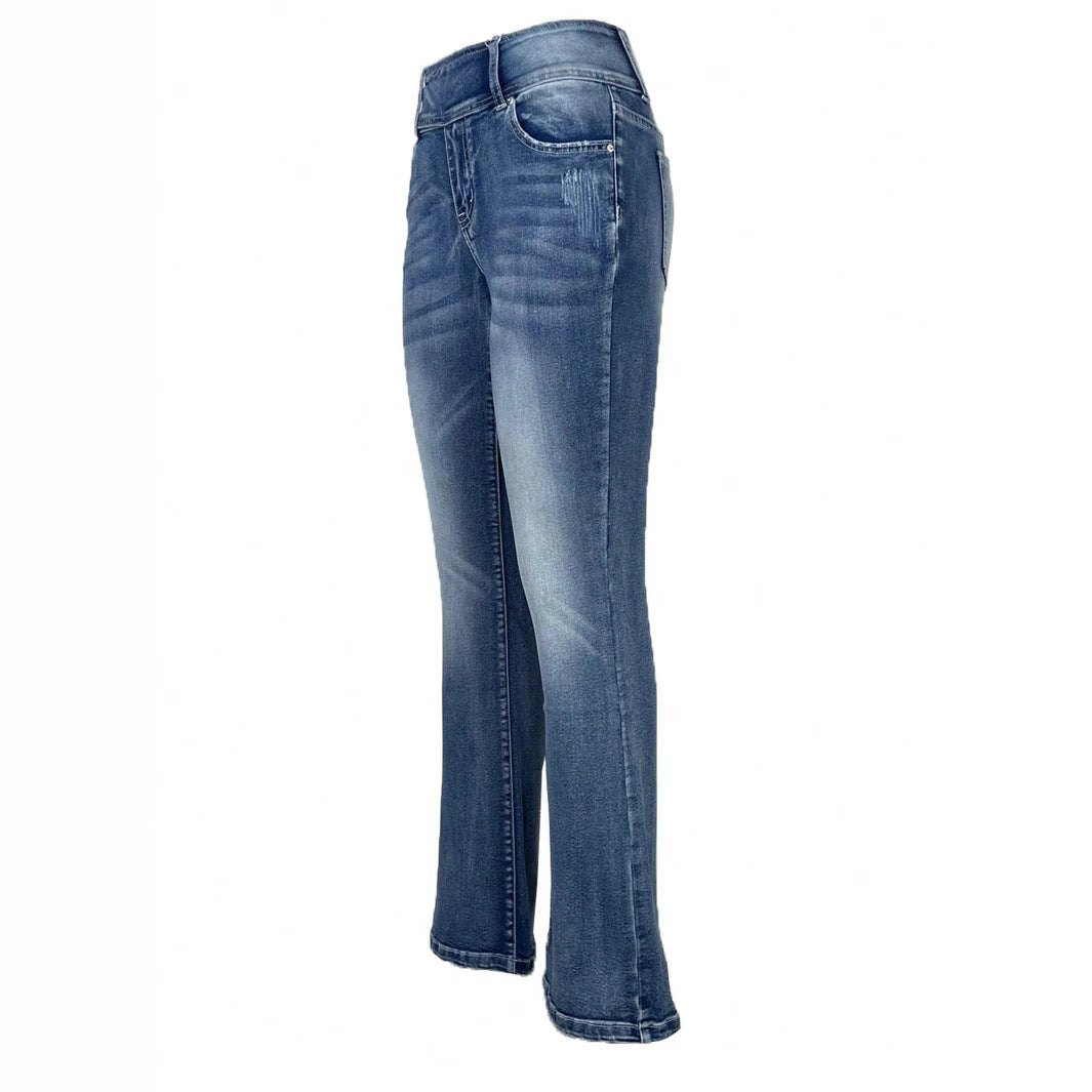 Damen hochtaillierte Flared-Jeans mit seitlicher Ziernaht und sculptendem Stretchbund Nord Taschen