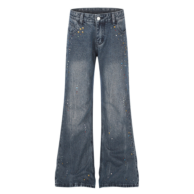 Damen High‑Waist Flared-Jeans mit Perlen- und Nietenverzierung Nord Taschen