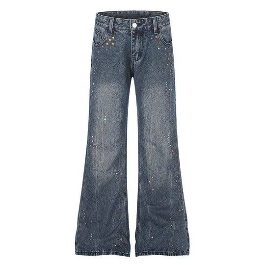 Damen High‑Waist Flared-Jeans mit Perlen- und Nietenverzierung Nord Taschen