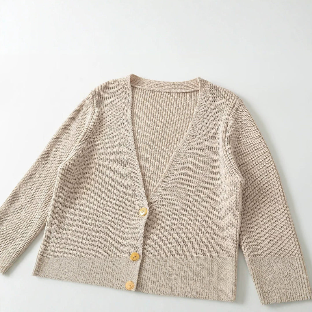 Damen Longline-Strickcardigan mit V-Ausschnitt und durchgehender Knopfleiste Nord Taschen