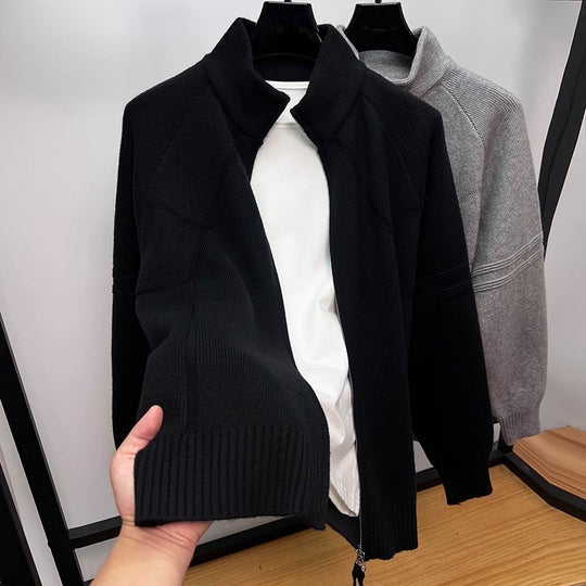 Herren Strukturierte Halbzip-Strickjacke mit Stehkragen und Raglanärmeln Nord Taschen