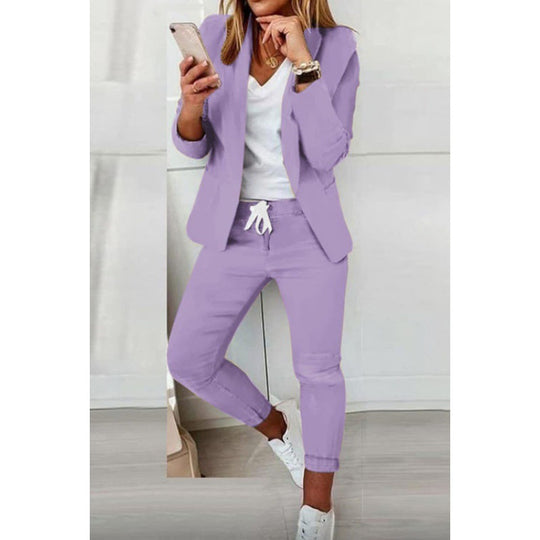 Damen Zweiteiliges Stretch-Jersey-Blazer-Set mit Kordelzug-Jogginghose Nord Taschen
