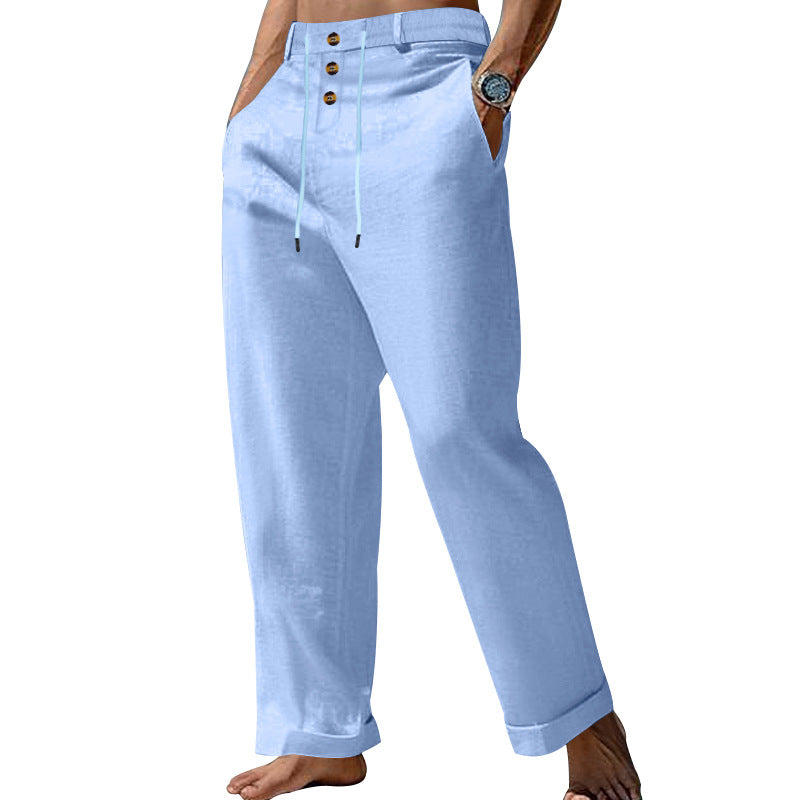 Herren lässige Leinenhose mit verstellbarem Kordelzug und praktischen Seitentaschen