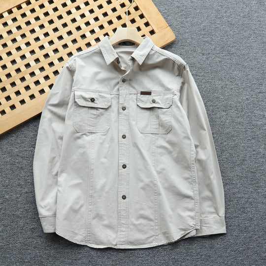 Herren Hemdjacke aus Baumwoll-Twill mit Brustklappen und Knopfleiste Nord Taschen