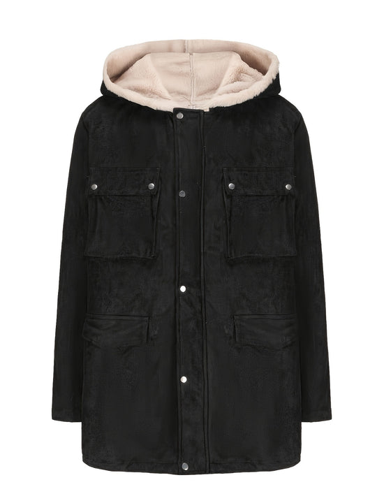 Herren Parka im Field‑Stil mit Teddyfutter in Kapuze, aufgesetzten Pattentaschen und Druckknopfverschluss Nord Taschen
