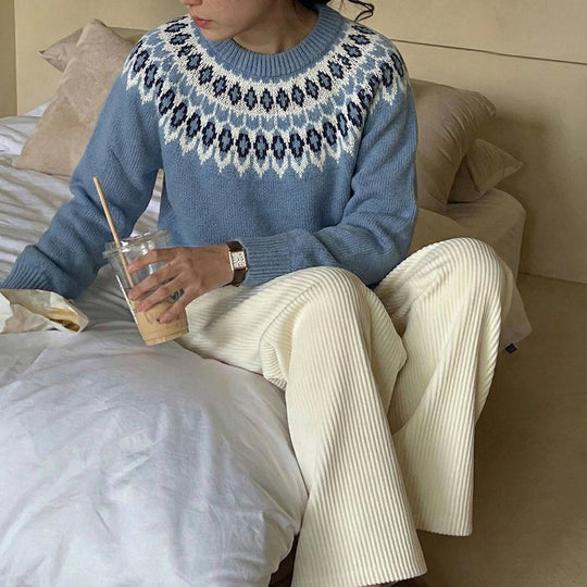 Damen Gemusterter Strickpullover Nord Taschen