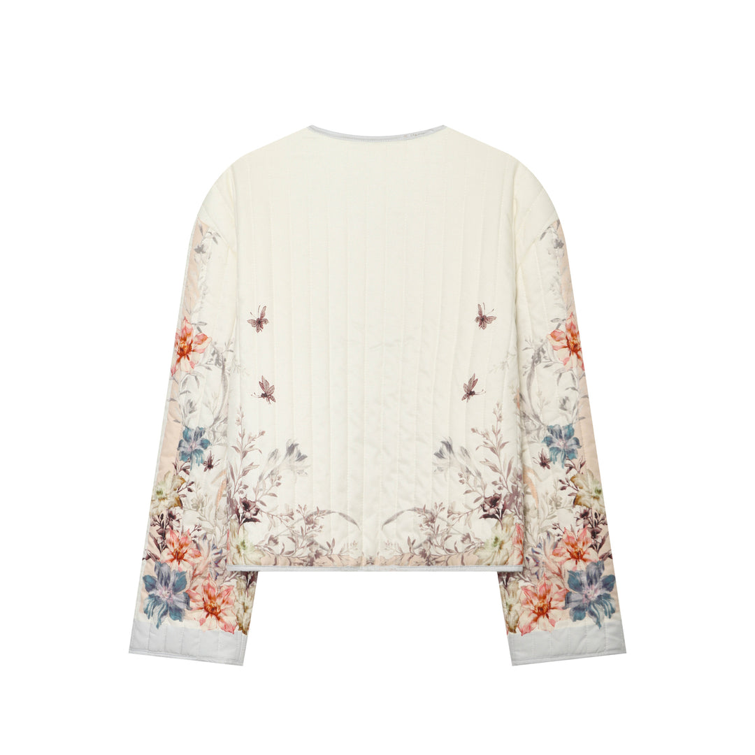 Damen Gepolsterte Cropped Jacke mit floralem Alloverprint und Rundhalsausschnitt Nord Taschen