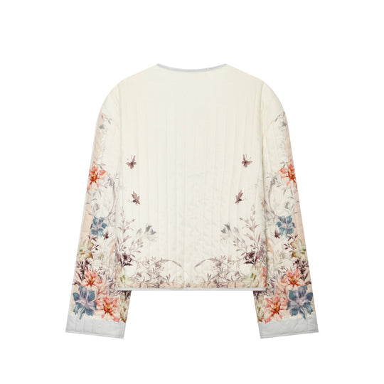 Damen Gepolsterte Cropped Jacke mit floralem Alloverprint und Rundhalsausschnitt Nord Taschen