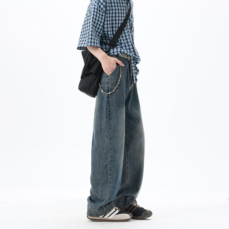 Herren Weite Denim-Jeans mit Vintage-Waschung und tiefem Schritt Nord Taschen