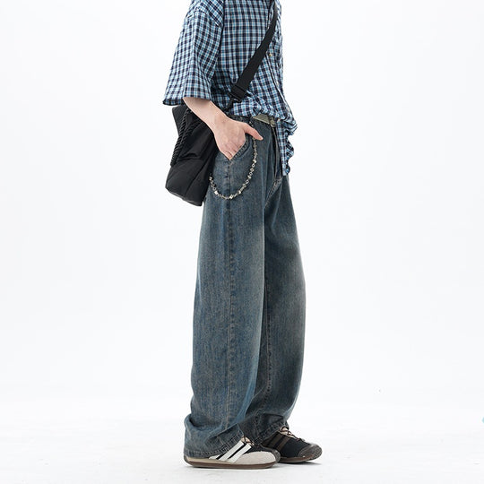 Herren Weite Denim-Jeans mit Vintage-Waschung und tiefem Schritt Nord Taschen
