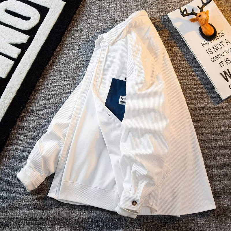 Herren Struktur-Cord-Overshirt mit versteckter Knopfleiste und kontrastierter Innenpattentasche Nord Taschen