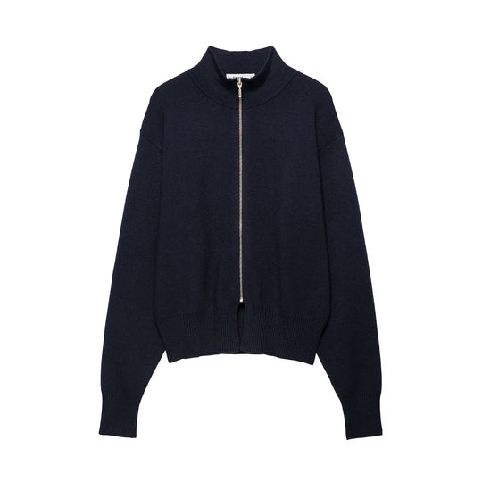 Damen Cropped Strickjacke mit Stehkragen und durchgehendem Reißverschluss Nord Taschen