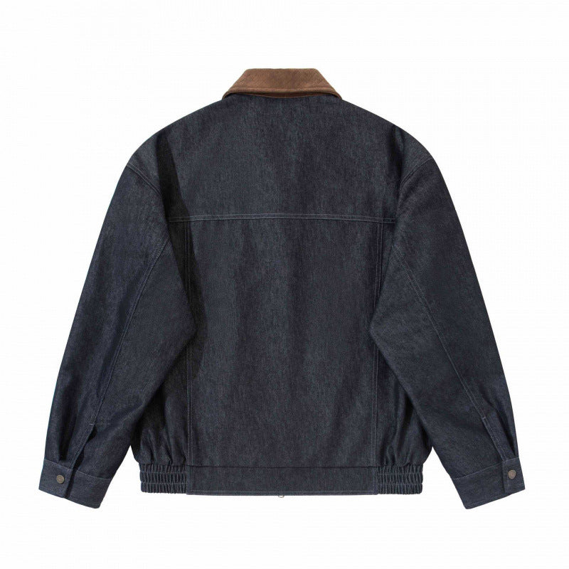 Herren Relaxte Bomber-Denimjacke mit Cordkragen und Zwei-Wege-Reißverschluss Nord Taschen