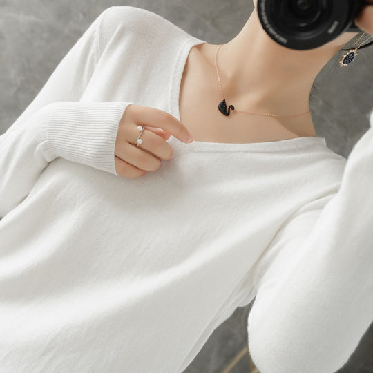Damen leichter V-Ausschnitt Kaschmir-Look Feinstrickpullover Nord Taschen