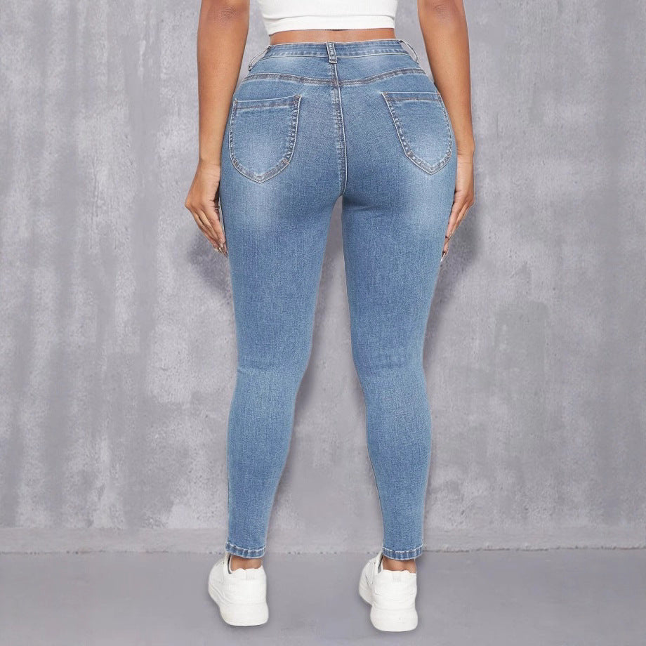 Damen High-Waist Skinny-Jeans mit Perlenapplikation Nord Taschen
