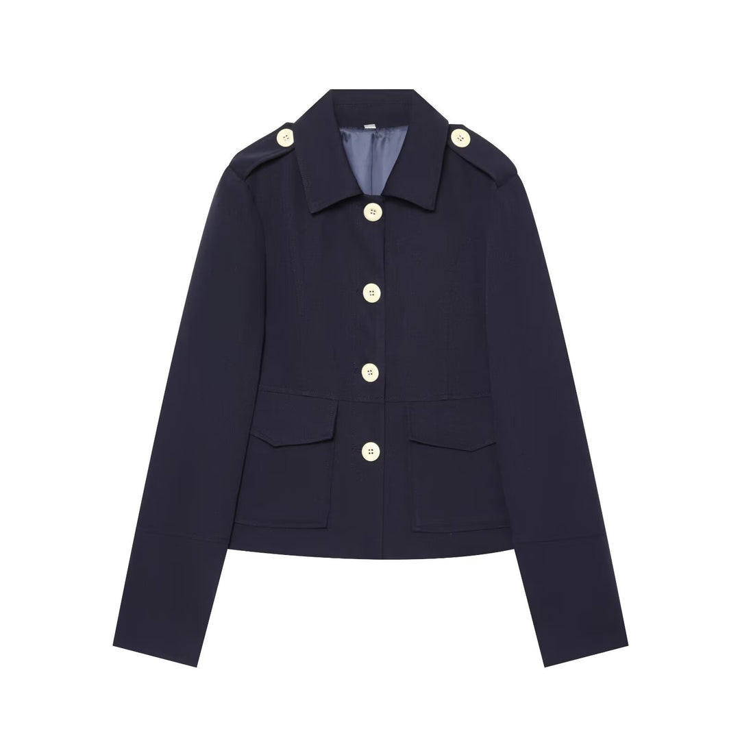 Damen kurze Feldjacke mit Knopfverschluss, aufgesetzten Taschen und Schulterklappen Nord Taschen