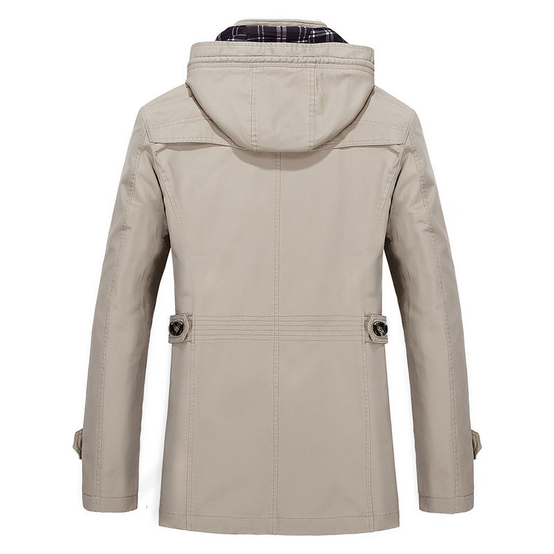 Herren mittellanger Kapuzenparka mit kariertem Innenfutter und verdeckter Zip‑Knopfleiste Nord Taschen