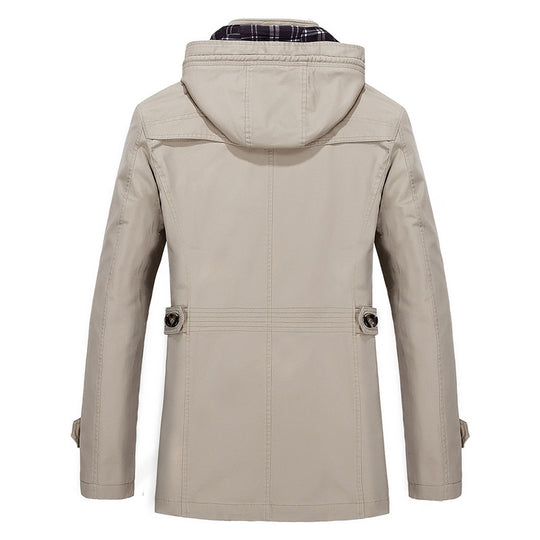 Herren mittellanger Kapuzenparka mit kariertem Innenfutter und verdeckter Zip‑Knopfleiste Nord Taschen