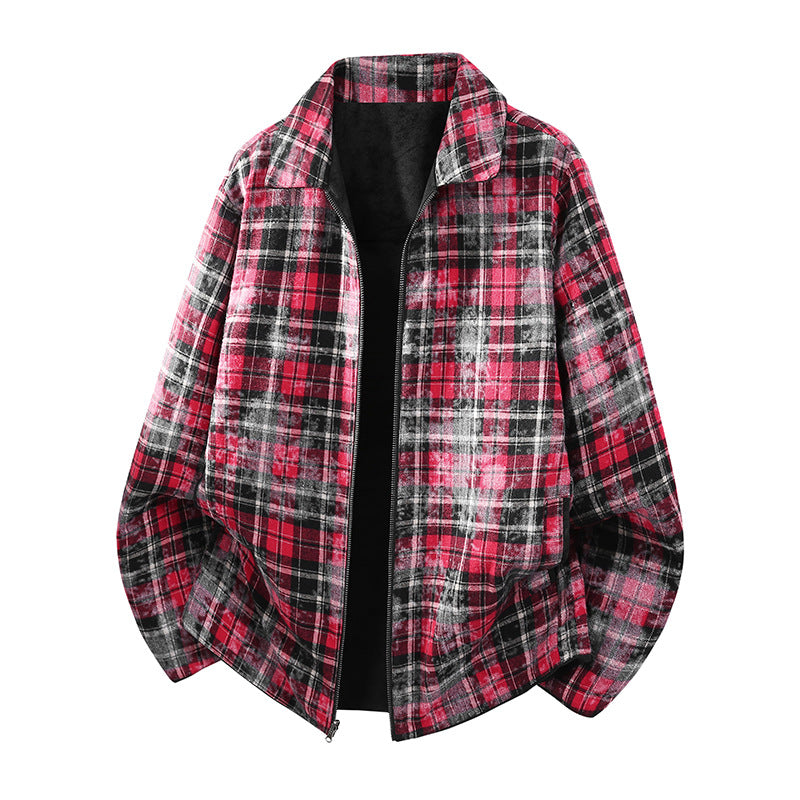 Herren Oversize Hemdjacke im Wildleder-Look mit karierter Flanell-Innenfütterung Nord Taschen