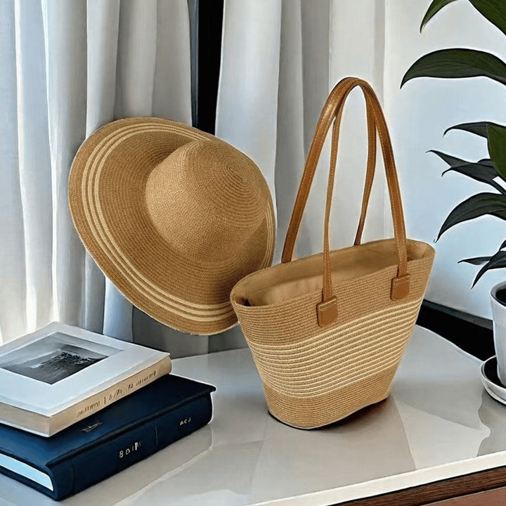 Damen Strandschultertasche mit gestreiftem Design und robusten Kunstledergriffen Nord Taschen