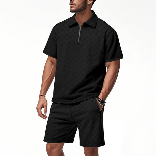 Herren sportliches Kurzarm-Oberteil mit Zipper und bequemen Shorts Nord Taschen
