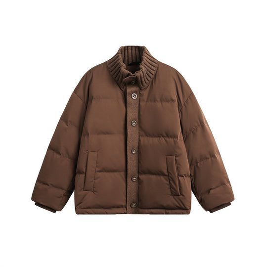 Unisex Kurze gesteppte Oversize-Wattierjacke mit Rippenkragen und Druckknopfverschluss Nord Taschen