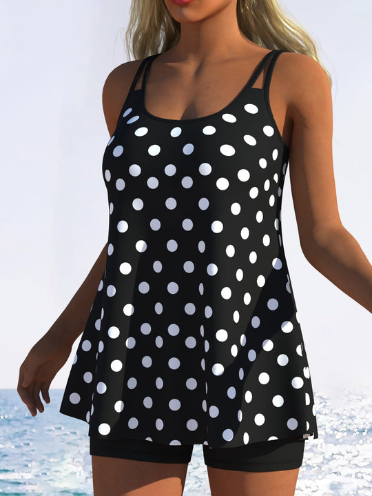 Damen Tankini mit verspieltem Streifenmuster und originellem Schnitt