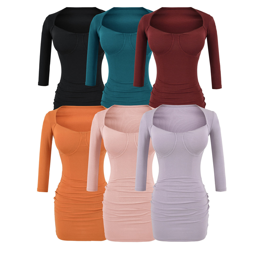 Damen Figurbetontes Midikleid mit eingenähten Cups, weitem Quadrat-Ausschnitt und Raffung Nord Taschen
