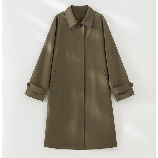 Damen Langer minimalistischer Trenchcoat mit verdeckter Knopfleiste und verstellbaren Manschetten Nord Taschen