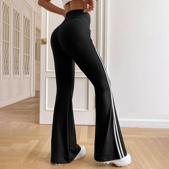 Damen hochgeschnittene Flared-Sporthose mit taillenformendem Komfortbund und seitlichen Kontraststreifen Nord Taschen