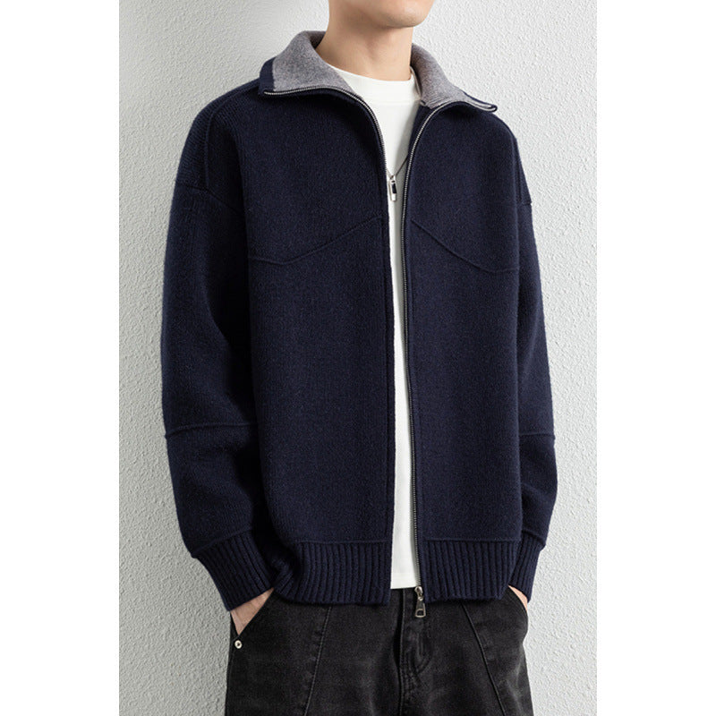 Herren Strick-Zipjacke mit Kontrastkragen und Rippbündchen Nord Taschen